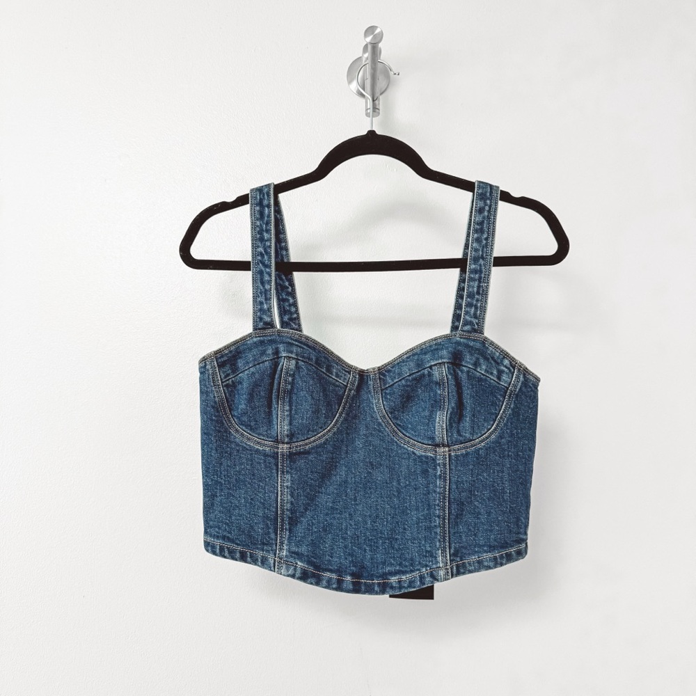 NWT Paige Guilia Denim Corset Crop Top in Sketchbook Blue 4 - Picture 1 of 13